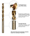 One Quarter Inch HSS Twist Drill Bits Set Ten Pieces Jobber Length Straight Round Shank with 118° Split Point