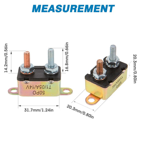 Stud Type Circuit Breaker With Auto Reset For Cars, Trucks, RVs, Marine Boats, And Trolling Motors, 40A, Lengthwise Mount