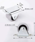 Front view: eight 1.18in rubber wheel casters with metal mounting plate and screws; non-swivel for furniture