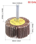 5 Pack 2 Inch Flap Wheels Shank Mounted For Grinders, 80 Grit Sanding Abrasive Flap Disks With 1.18 Inch Arbor, showing detailed dimensions.