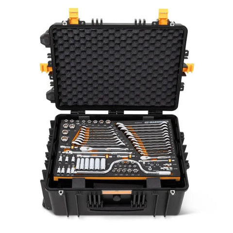 185 Piece GMTK Tool Kit With 1/4 Inch 3/8 Inch And 1/2 Inch Drive In Foam Trays And Heavy Duty Tool Carrier Military Grade IP67
