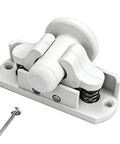 Durable Nylon Door Retainer Catch Clips For Caravans And Motorhomes, white, with screws and damping surfaces for quiet operation.