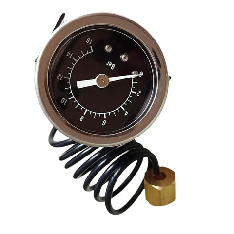16 Bar Espresso Pressure Gauge For Home Baristas And Small Cafes Pro Grade Metal Espresso Pressure Meter Tool For Precision Coffee Brewing Boss Level Durable Gauge For Espresso Machines And Maker Components, black dial with coiled tube