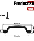 Black Barn Door Handles 10 Pcs Zinc Alloy Retro Gate Pulls for cabinets with dimensions and screws shown