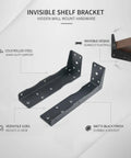 Hidden Mount Floating Shelf Bracket For Living Room And Office, Invisible Steel Hardware matte black, wall mounted desk use