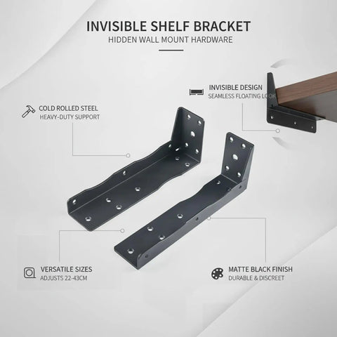 Hidden Mount Floating Shelf Bracket For Living Room And Office, Invisible Steel Hardware matte black, wall mounted desk use