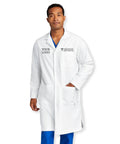 Model wearing Personalized Embroidered Lab Coat For Men And Women With Your Name Custom Text In Colorful Fonts White Lab Coat Gift For Doctors