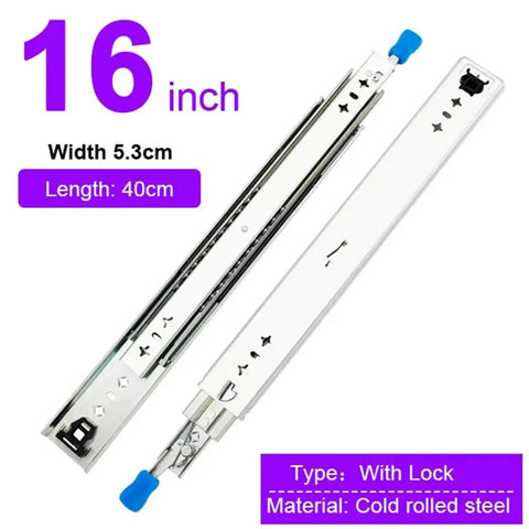 16 inch Heavy Duty Locking Drawer Slides Full Extension Runners Built To Last For Smooth Silent Opening And Closing Rust Resistant Steel Rails With Ball Bearing Rollers Electroplated And Powder Coated Finish 1 Pair, cold rolled steel