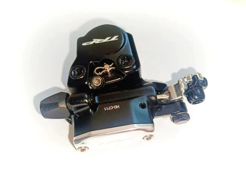 Generic C711 hydraulic disc brake caliper, cable-actuated, flat-mount, black, front view