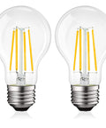 Pair of Vintage Edison Style A19 LED Bulbs 100W Equivalent 1600 Lumens 3000K Soft White Dimmable Damp Rated UL Listed Clear Glass Filament