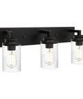 Three Light Matte Black Vanity Light With Seeded Glass Shades For Bathroom, Kitchen, Bedroom, Hallway And Stairs, 23.6 Inch