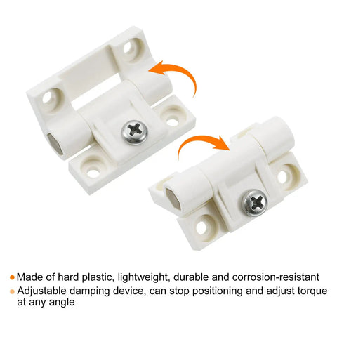 Four Pack Adjustable Torque Hinges With Countersunk Holes For Cabinet Furniture Hardware Featuring Sweet Position Control White Plastic Mounts That Slip Inside Easy Lock Down Natch And Secure Projects No Sweat Ever