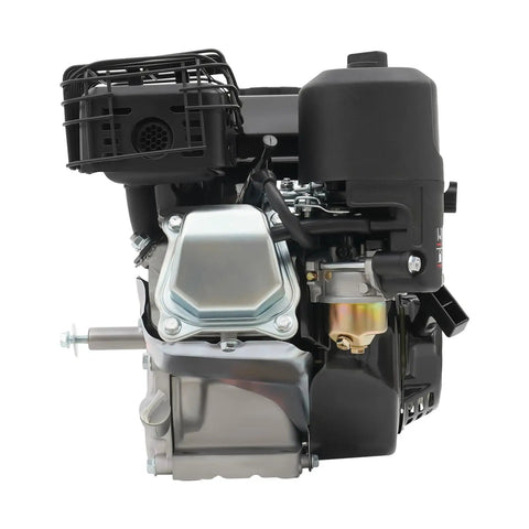Close-up of a 212cc Gas Engine With Horizontal Shaft 4-Stroke Workhorse For Farm And Industrial Jobs, Hand Start Carburetor