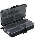 Compact Fishing Tackle Box With Clear Lids Nine Compartment Double Layer Lure Organizer For Small Baits And Gear open view