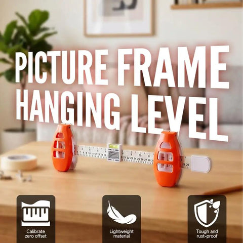 Premium 3 In 1 Picture Hanging Tool With Bubble Level Dual Plastic Rulers And Sharp Metal Push Nails For Effortless Wall Art Display Secure Frame Mounting And Never Guessing Measurements Again Like A Champ
