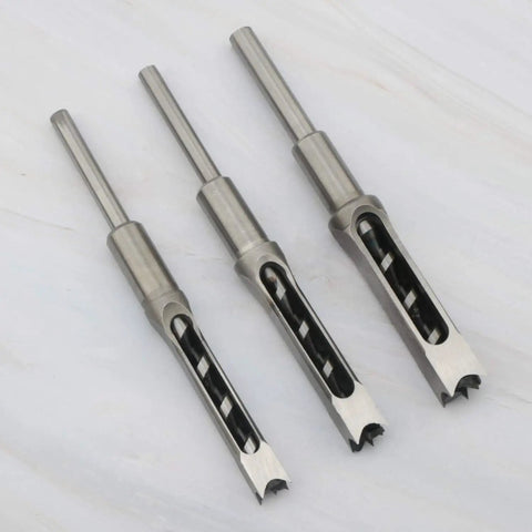 Pro Grade Three Piece Woodworking Square Hole Drill Bit Set With Mortising Chisels And Countersink Bits, High Carbon Steel