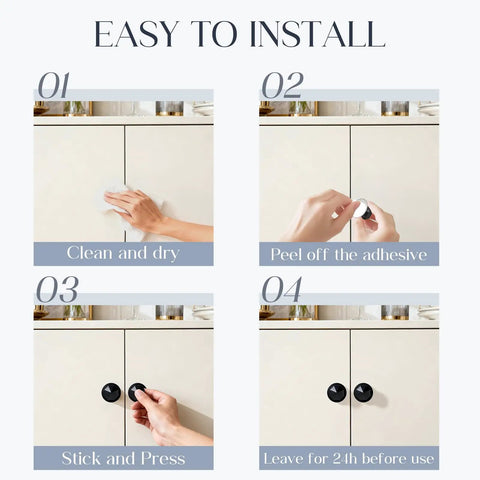 4 Pack Flat Round Self Stick Cabinet Handles Set Matte Black Stainless Steel Adhesive Pulls For Cabinets And Drawers installation guide