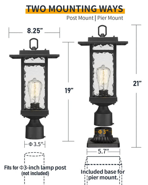 Dusk To Dawn Outdoor Post Light Set, 21-Inch Pier Mount Lantern, Oil Rubbed Bronze, Craftsman Style Aluminum Die-Cast, Built Tough 2-Pack