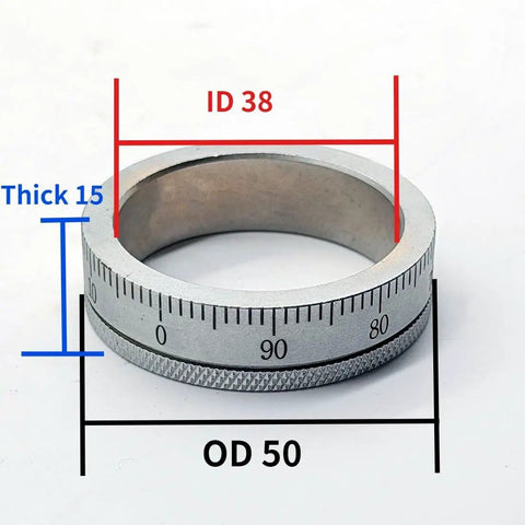 Knurled Adjustment Dial Ring 50X38X15mm with precise 0 to 100 divisions marking for lathe and milling machine feed screws.