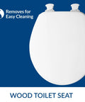 Image of round white toilet seat with Easy Clean Release Hinges Toilet Seat With Quick Release For Deep Cleaning.