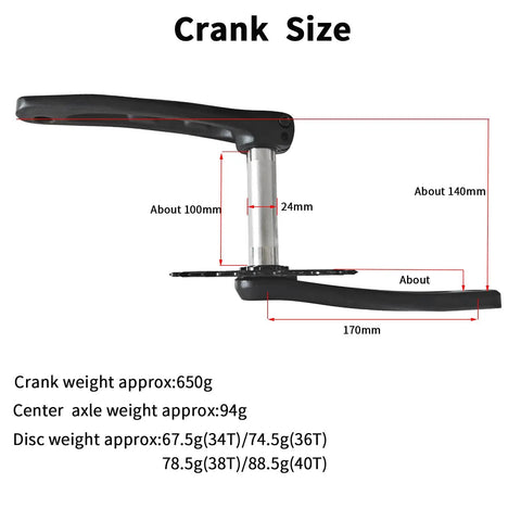 1x Mountain Bike Crankset 170mm With 36T Chainring And Bottom Bracket 6061 Alloy Hollowtech Crank dimensions illustration