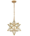 Moravian Star Pendant Light In Brass With Clear Glass Shade, 15 Inch Modern Transitional Fixture For Living Room