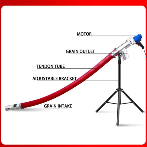 Grab And Go Portable Grain Pumping Suction Auger Screw Conveyor with wear-resistant rubber wire on adjustable stand
