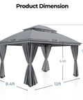 Outdoor Gazebo 10 By 13 Ft With Double Roof And Mosquito Netting Built Tough Metal Frame Canopy UV Resistant Waterproof Top