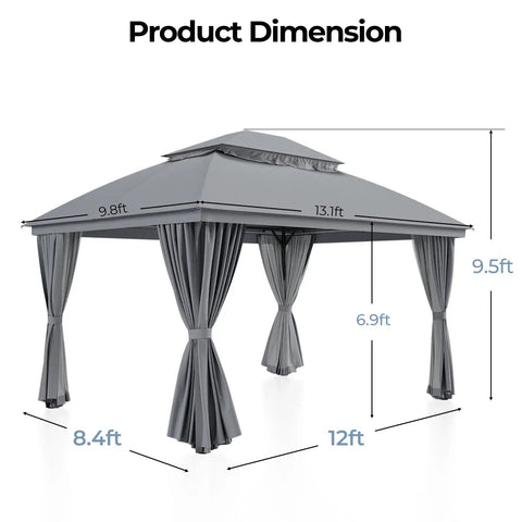 Outdoor Gazebo 10 By 13 Ft With Double Roof And Mosquito Netting Built Tough Metal Frame Canopy UV Resistant Waterproof Top