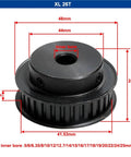 Top Shelf XL Timing Belt Pulley Wheel Featuring 25 Or 26 Teeth In Heavy Duty Black Steel BF build with dimensions shown.