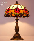 Tiffany Style Stained Glass Tulip Table Lamp For Bedroom And Living Room, Killer Bedside Reading Desk Light, 12 Inch Shade, 18 Inch Tall