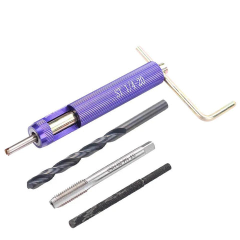 Upgrade Your Gear With This Top Tier Stainless Steel Thread Repair Insert Kit Featuring 50 High Strength Pieces Perfect For Fixing Stripped Threads In Aluminum And Magnesium To Lock Bolts Securely And Boost Durability For Heavy Duty Jobs That Need, purple thread repair kit with drill bit, tap, insert tool and hex key