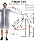 Two Pack Reusable EVA Rain Ponchos For Adults Stay Dry In Any Downpour Lightweight Waterproof Rain Gear with size chart