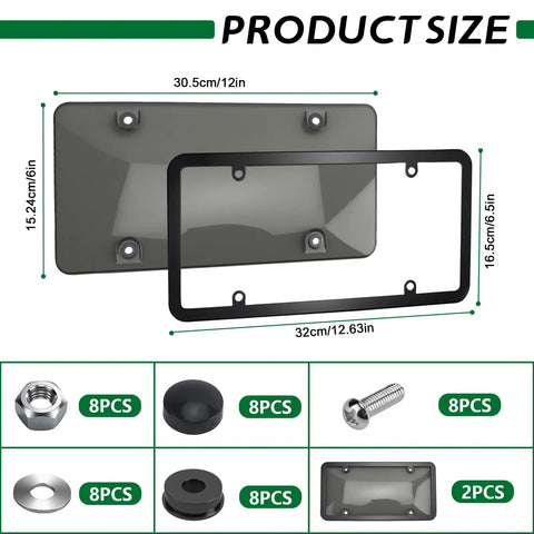 Size dimensions of Two Pack Clear License Plate Cover And Frame Set With Screws And Caps, Rust Proof Transparent Shield For Standard US Plates