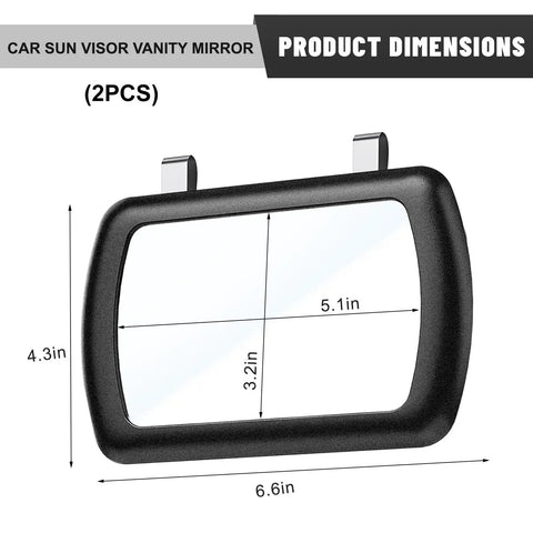 2 Pack Clip On Car Sun Visor Vanity Mirror 6.57 Inch By 4.33 Inch HD Glass Makeup Mirror dimensions illustration