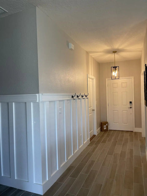 Dope Industrial Farmhouse 3 Light Pendant Fixture In Black And Gold, Rectangular Metal Cage Hanging in Hallway