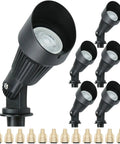6-pack 4W 12V Landscape Lighting Kit with waterproof outdoor spotlights, low voltage LED bulbs, warm white glow, black finish.