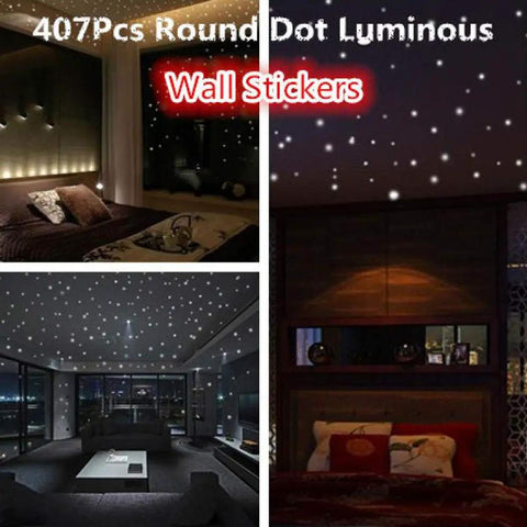 Glow In The Dark Wall Stickers Set With 407 Removable Luminous Dots for kids' bedroom and ceiling decor, easy peel adhesive.
