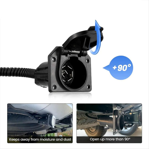 7 Pin Trailer Wiring Harness Socket Extension Power Cable For Safe Power Transmission In Campers, RVs, Trucks, And Cars, Easy Plug Connector, Durable Automotive Trailer Cable For Camping, Freight, Exhibitions, And Daily Driving, 90° cap open