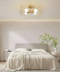 Bedroom with Gold Four Light Semi Flush Mount Ceiling Light With Metal Cage, Rustic Industrial Farmhouse Style Fixture
