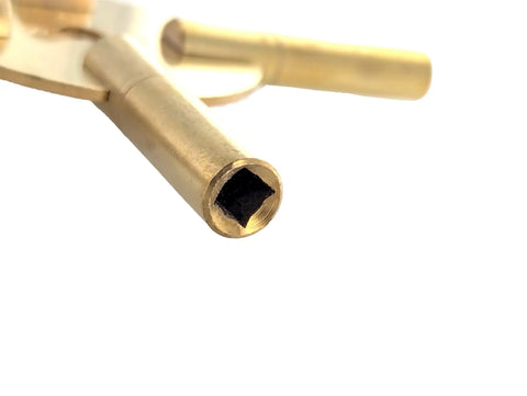 Close-up of Universal 4 Prong Brass Clock Winding Key Set showing key prong for winding vintage and modern clocks.