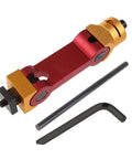 Built Tough Cnc Mill Machine Positioner Precision Work Stop Locator with ergonomic red and gold hardware and hex wrenches.