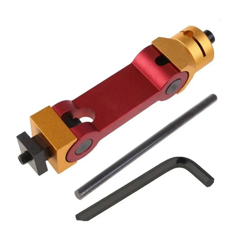 Built Tough Cnc Mill Machine Positioner Precision Work Stop Locator with ergonomic red and gold hardware and hex wrenches.