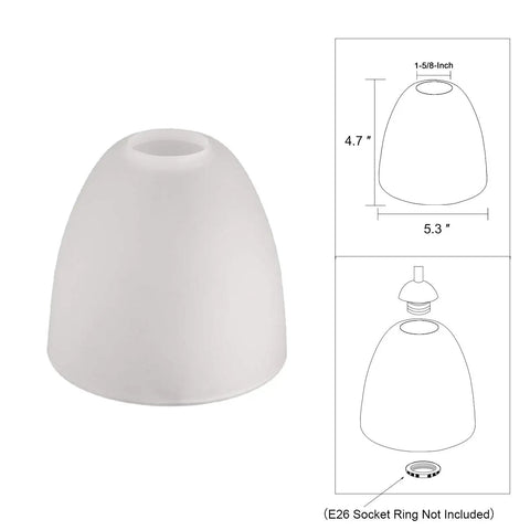 Bell Shaped Frosted Glass Shade For Ceiling Fans And Pendant Lights Replacement Lipless Glass Cover With 1 5 8 Inch Fitter Opening Easy Install For Home Decor And Modern Rooms 5.3 Inch Bottom Diameter By 4.7 Inch Tall 3 Pack dimensional diagram