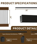 Pro Grade 120 Pack 26 Inch Square Aluminum Deck Balusters In Slick Black With No Sweat Adjustable Angle Connectors.