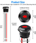 2-Pack 12V Red LED Indicator Light Kit For Rigs And Gear With Half-Inch Panel Cutout Waterproof Signal Lamps 300mm Wires Bright Uniform Glow Built Tough IP67 Waterproof, 12 mm size diagram
