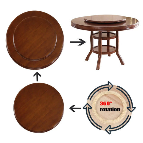 Heavy Duty Wood Lazy Susan Turntable For Round Tables, demonstrating 360 smooth spin on a wooden table, ideal for serving.