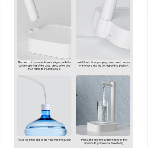 Desktop Water Bottle Dispenser With 7 Stage Adjustable Pump And Anti Slip Base assembly and usage instructions