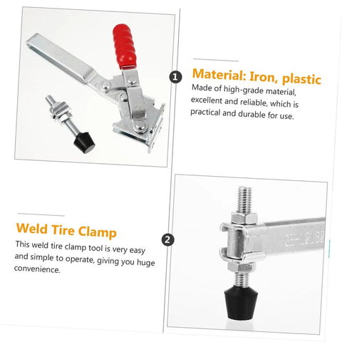 2 Pack Welding Toggle Clamps With Rubber Tip Quick Release Iron Clamps, shown with red handle and rubber tip, for woodworking.