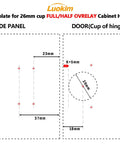 Template for 26mm Mini Cup Soft Close Cabinet Hinges For Thin Doors Full Overlay Concealed Hinges dimensions